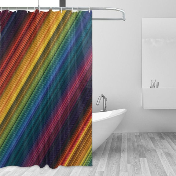 Vibrant Diagonal Striped Pattern Shower Curtains with 12 Hooks Waterproof Bathroom Decor 66" x 72"