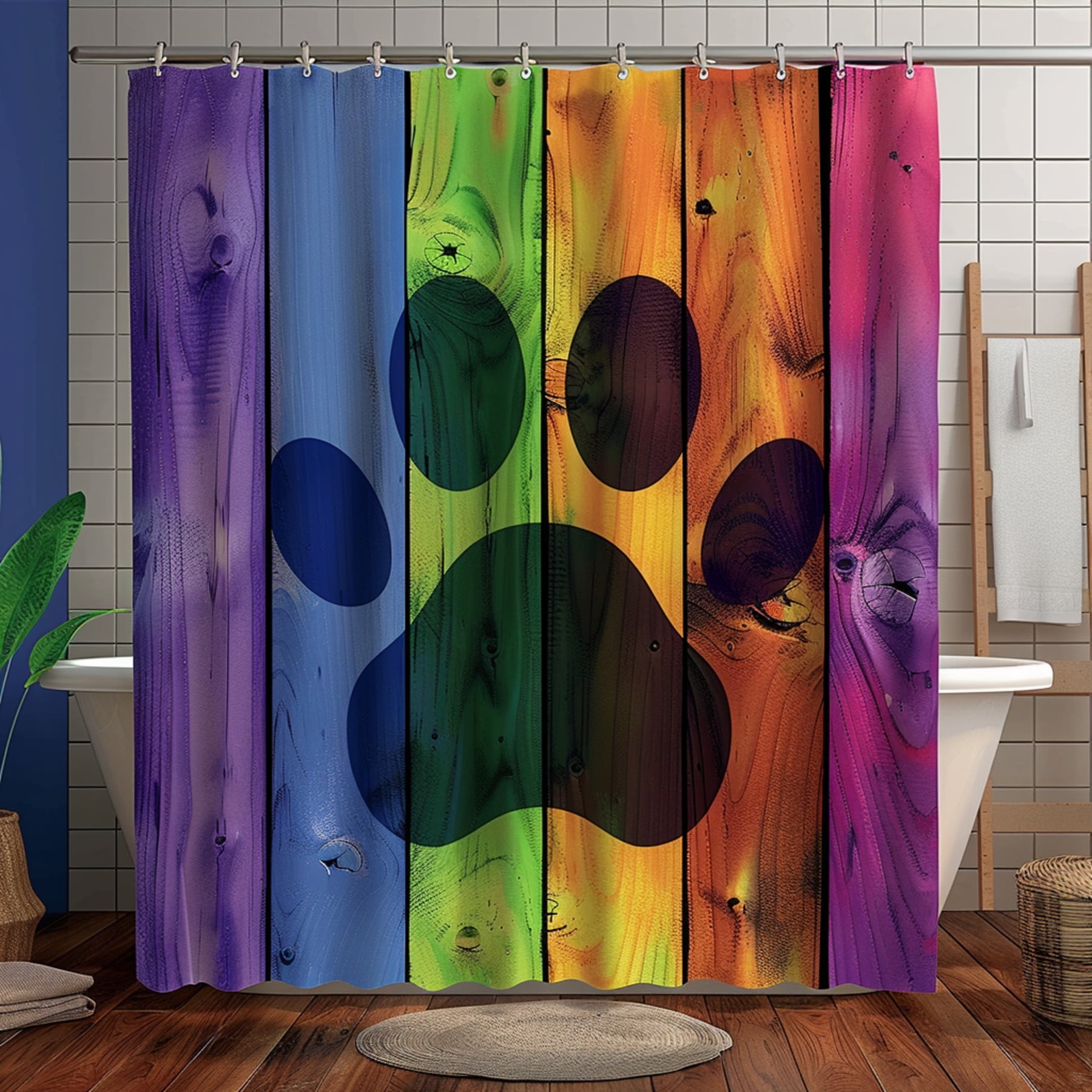 Vibrant Dog Paw Print Shower Curtain Mockup Ultra Realistic with