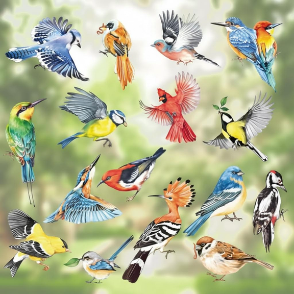 Vibrant Double-Sided Hummingbird & Parrot Window Decals - Anti-Collision Stickers for Glass Doors & Windows, Perfect for Spring and Summer Decor