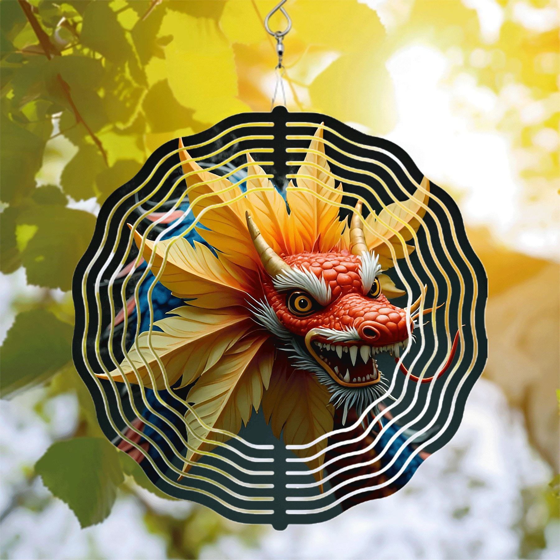 Vibrant Dragon Head Metal Wind Spinner & Chime - Fiery Scales & Dynamic ...