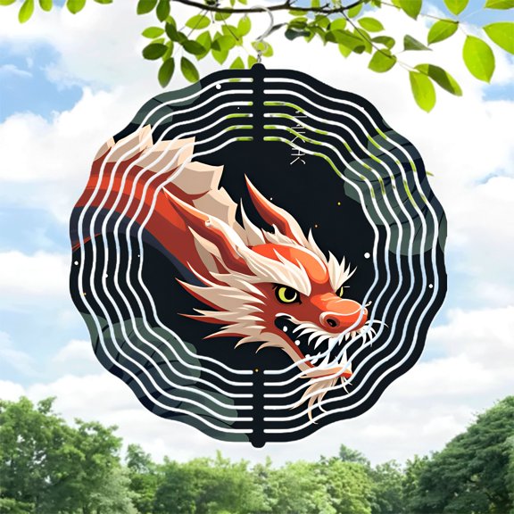 Vibrant Dragon Metal Wind Spinner & Chime - Stunning Circular Pattern Design for Yard & Garden Decor Eye - Catching Colors