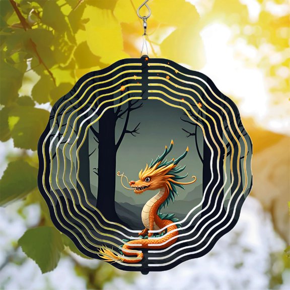 Vibrant Dragon Metal Wind Spinner - Golden & Orange Scales Mystical Vortex Design for Enchanting Yard & Garden Decor
