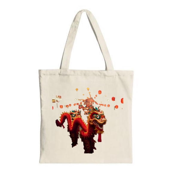 Vibrant Dragon Tote Bag - Intricate Red & Gold Dragons in Motion with Glowing Orbs Perfect for Parties Travel & Shopping