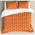 thumbnail image 1 of Vibrant Duvet Cover Set, Repetitive Squarcles Geometric Elements Vintage Look Illustration, Decorative 3 Piece Bedding Set with 2 Pillow Shams, Queen Size, Dark Coral Mustard, by Ambesonne, 1 of 3