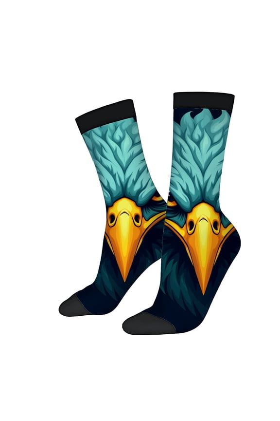 Vibrant Eagle Face Socks - 2 Pairs of Unisex Trendy Socks with Bold Colors Black Cuff & Toe Perfect for All Seasons