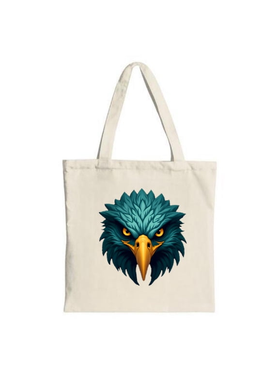 Vibrant Eagle Head Canvas Tote Bag - Stunning Teal & Green Feathers Yellow Eyes Perfect for Shopping Travel & Parties