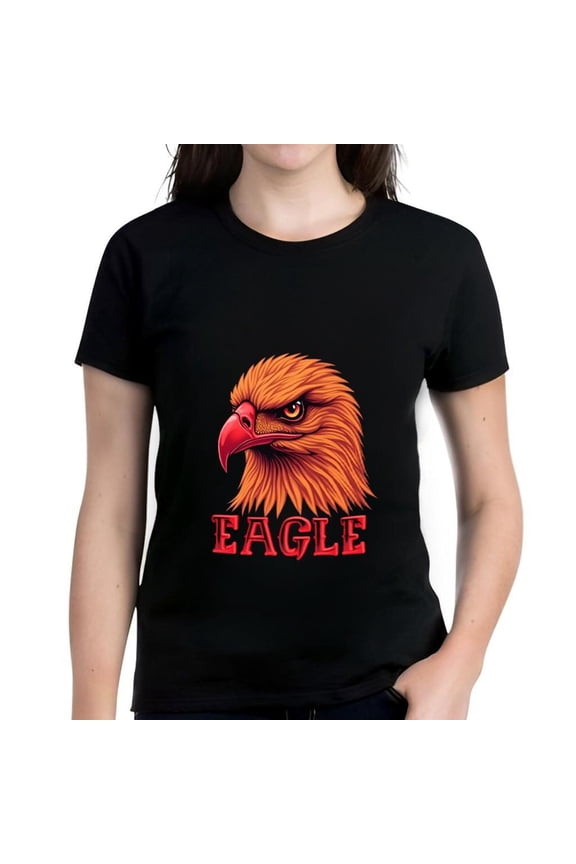 Vibrant Eagle Head Graphic Cotton Short Sleeve T-Shirt for Women - Bold Red 'EAGLE' Design Majestic & Fierce Illustration