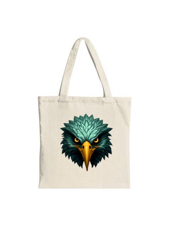 Vibrant Eagle Head Tote Bag - Natural Canvas Detailed Feathers & Piercing Eyes Perfect for Shopping Travel & Parties