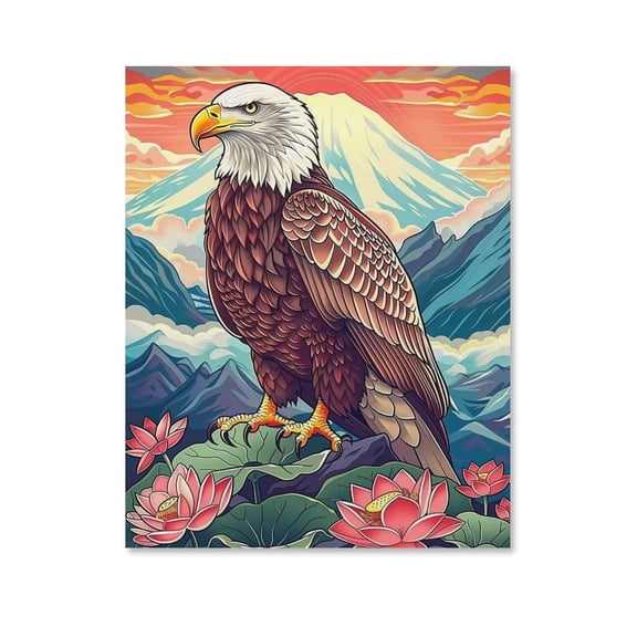 Vibrant Eagle And Volcano Lotus Poster Canvas- Perfect for Wall Artrations, Dining Room Decor, Bedroom Art, Wall Decor Living Room, Wall Art, Frameless 20x30inch