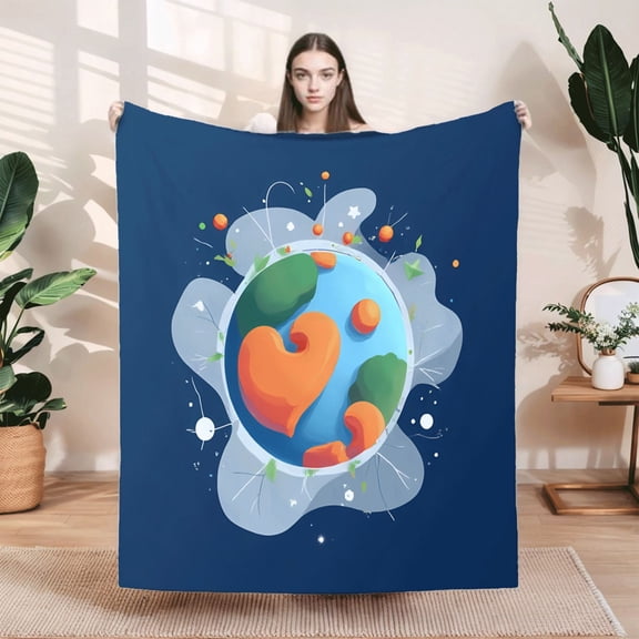 Vibrant Earth-Themed Flannel Blanket - Soft Cozy and Warm for Sofa Travel Bed and Chair - Whimsical Eco - Friendly Design