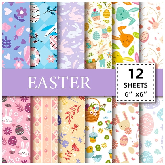 Vibrant Easter Craft Paper Pack - 12 Sheets 12x12 Inch Double-Sided Scrapbook Paper, Festive Bunny Egg Designs for DIY Card Making Party Decor