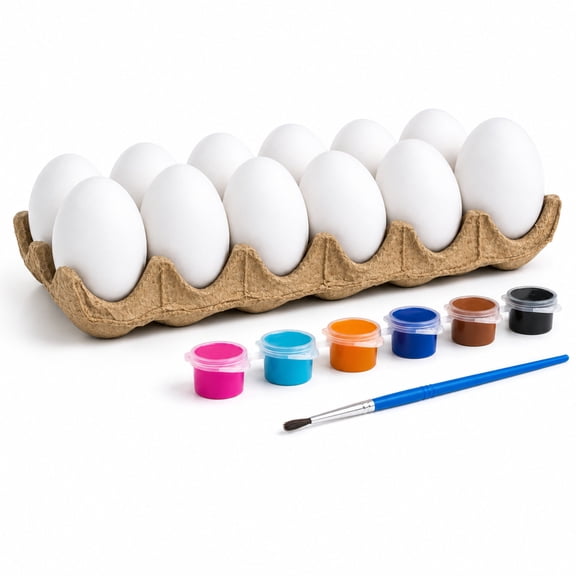 Easter Egg Painting Kit White Blank Plastic Eggs with Paints & Brush DIY