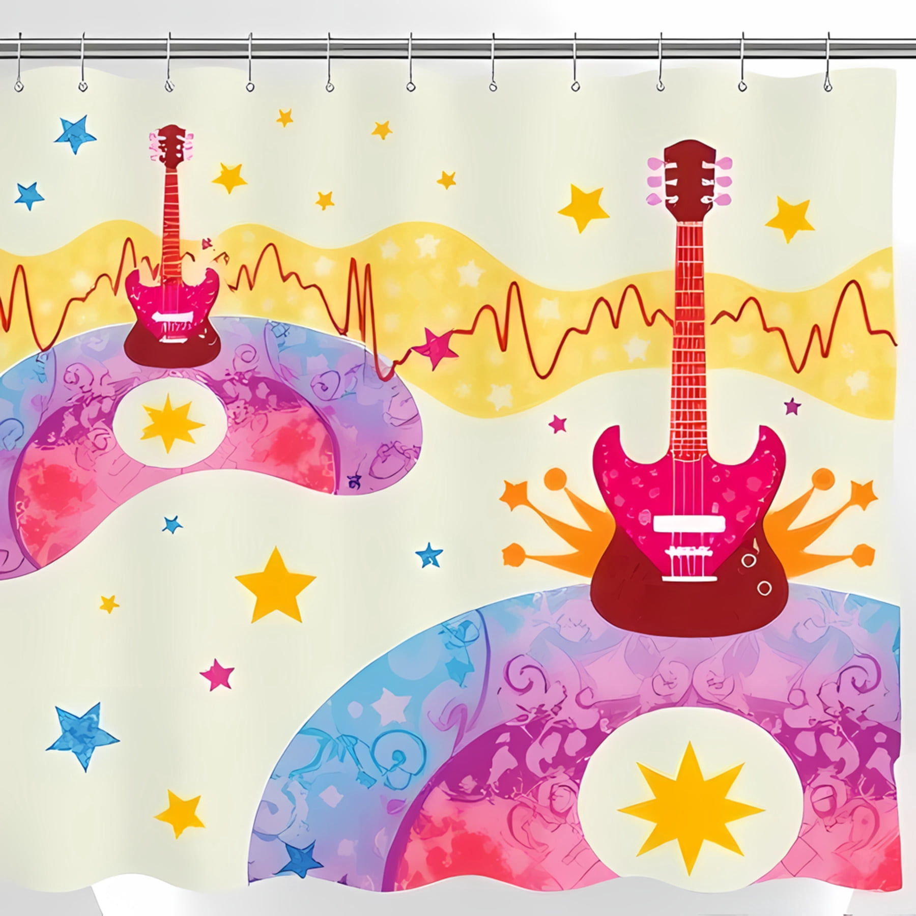 Whimsy Pop Vibrant Electric Guitar Shower Curtain - Whimsical Pop Art Design with ...