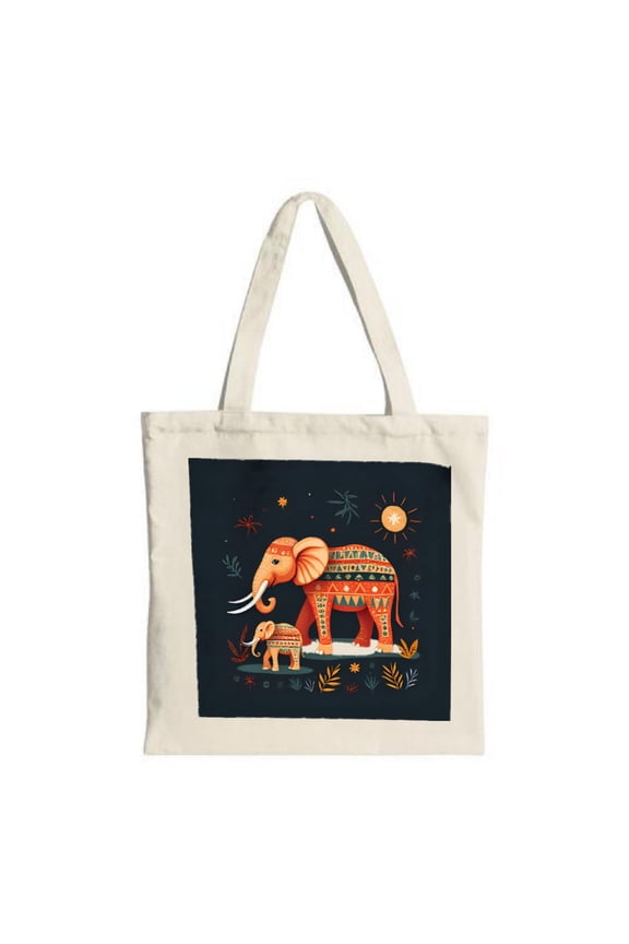 Vibrant Elephant Canvas Tote Bag - Intricate Geometric Patterns Perfect for Shopping Travel & Parties Eco-Friendly & Stylish
