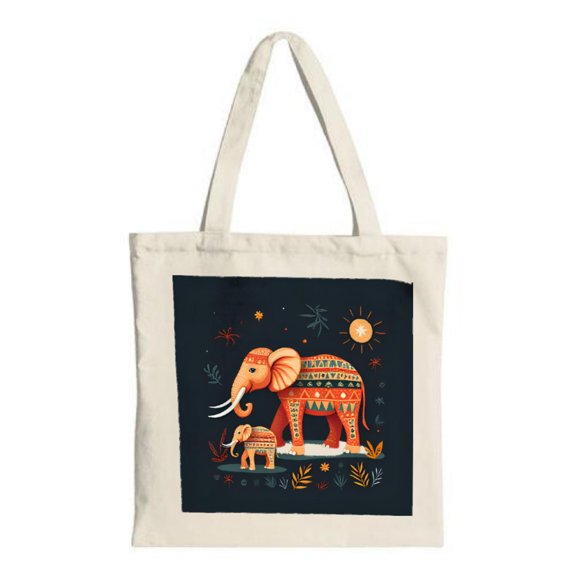Vibrant Elephant Canvas Tote Bag - Intricate Geometric Patterns Perfect for Shopping Travel & Parties Eco-Friendly & Stylish