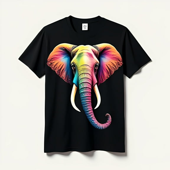 Vibrant Elephant Head Graphic Black Short Sleeve T-Shirt