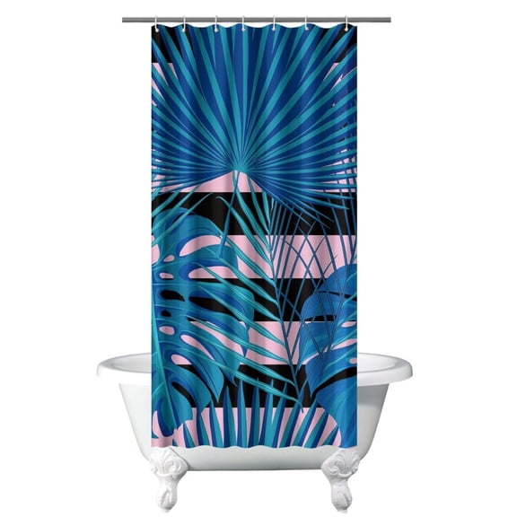 Vibrant Exotic Floral and Tropical Floral Shower Curtain 36x72, Summer Beach Style with Hawaiian Hibiscus, Botanical Jungle Leaves, Palm Leaf Patterns, Colorful Boho Decor