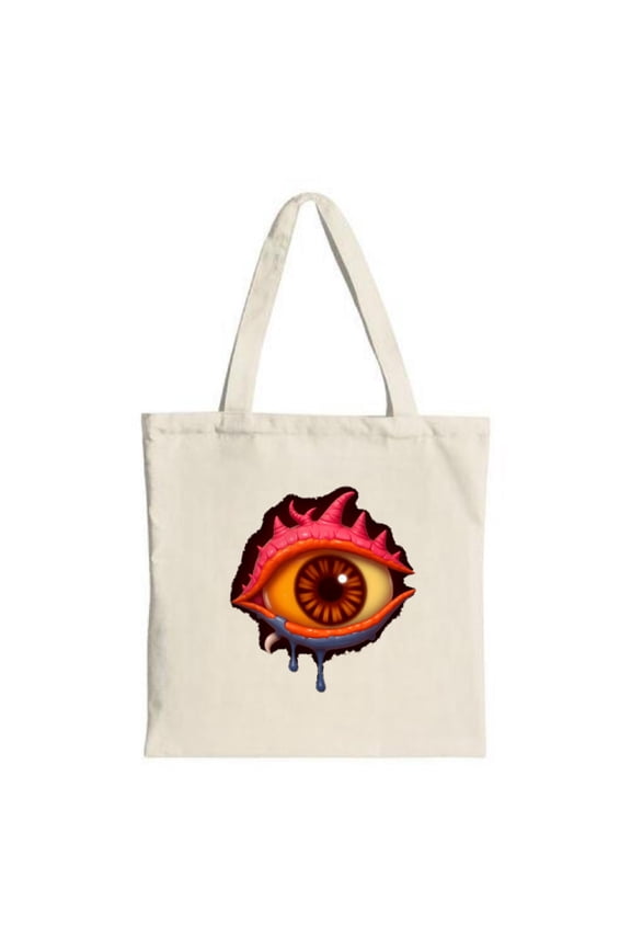 Vibrant Eye Design Tote Bag - Glossy Orange Iris Pink Horns Dripping Blue & Purple - Perfect for Shopping & Travel