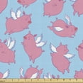 thumbnail image 1 of Ambesonne Vibrant Fabric by the Yard Upholstery, Cartoon Piglets Wings, 2 Yards, Pale Pink Pale Blue, 1 of 4