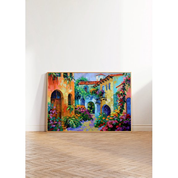 Vibrant Facade Art, Colorful Houses, Maximalist Floral, Bright Modern Decor, Boho Wall Art, Botanical Trendy Decor Wall Art, Modern Wall Decor, 8x12 UNFRAMED