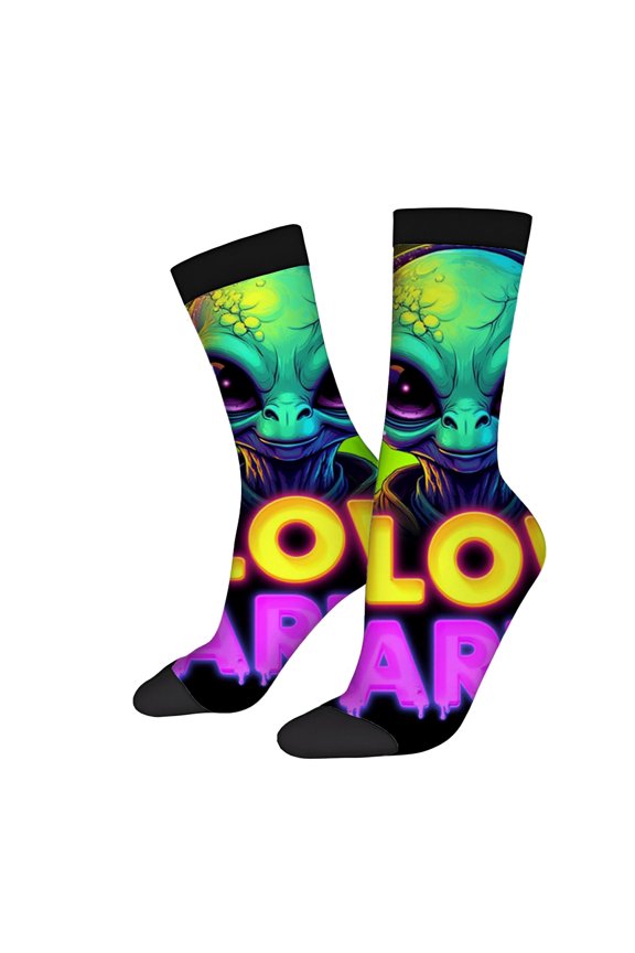 Vibrant Face Socks - 2 Pairs of Unisex Trendy Mixed Color Socks with Neon ' COLOR ARFA ' Text Perfect for All Seasons