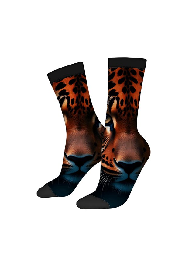 Vibrant Face Socks - 2 Pairs of Unisex Trendy Socks with Striking Eyes Orange & Black Blend Perfect for All Seasons