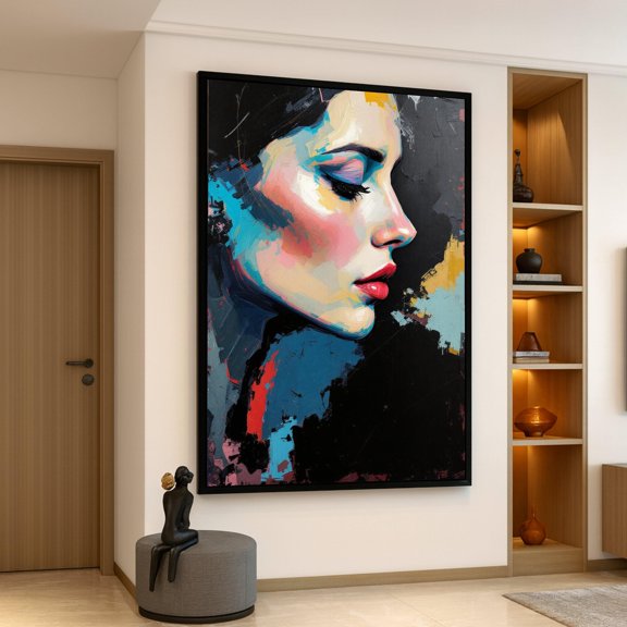 Vibrant Female Profile Abstract Portrait Expressionist Face Contemporary Poster , Poster Print Only