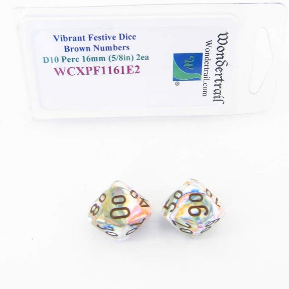 Vibrant Festive Dice with Brown Numbers D10 Perc Aprox 16mm (5/8in) Pack of 2 Wondertrail