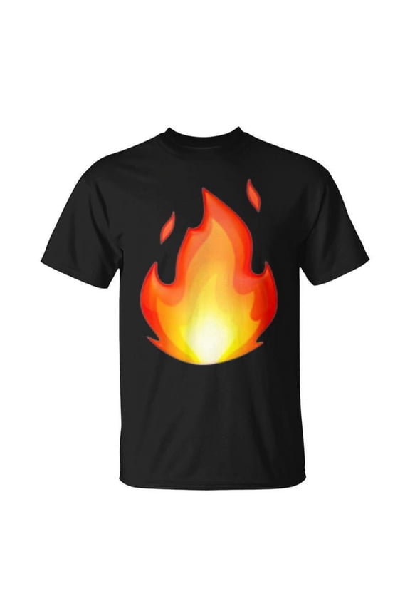 Vibrant Fire Flame Graphic Tee Retro Hot Element Unisex Black Cotton T-Shirt Casual Short Sleeve Top