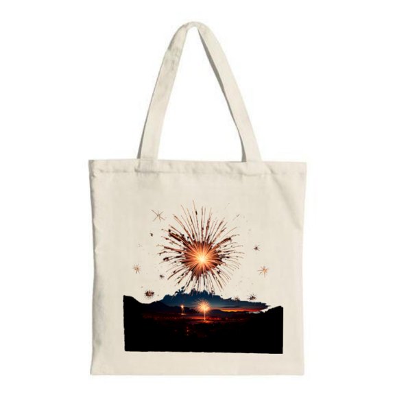Vibrant Fireworks Canvas Tote Bag - Multifunctional Reusable Shopping Bag for Parties Travel & Shopping Festive Mountain Design