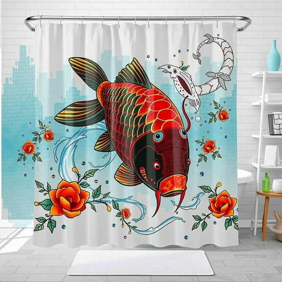 Vibrant Fish Shower Curtain - Stylish Blue Current & Floral Design