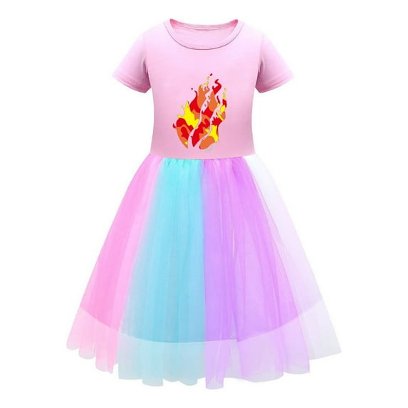 Vibrant Flame Dress for Kids – PrestonPlayz-Inspired Girls Outfit with Tulle Skirt – Great for Birthdays Summer Days