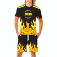 thumbnail image 1 of Vibrant Flame Print Two-Piece Athletic Set - Short Sleeve T-Shirt & Matching Shorts - " PIRATING CHEER RATTELERS " Design, 1 of 5