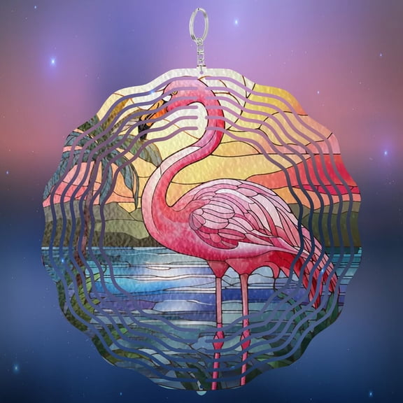 Vibrant Flamingo Metal Wind Spinner 3D Bird Hanging Outdoor Yard Decor