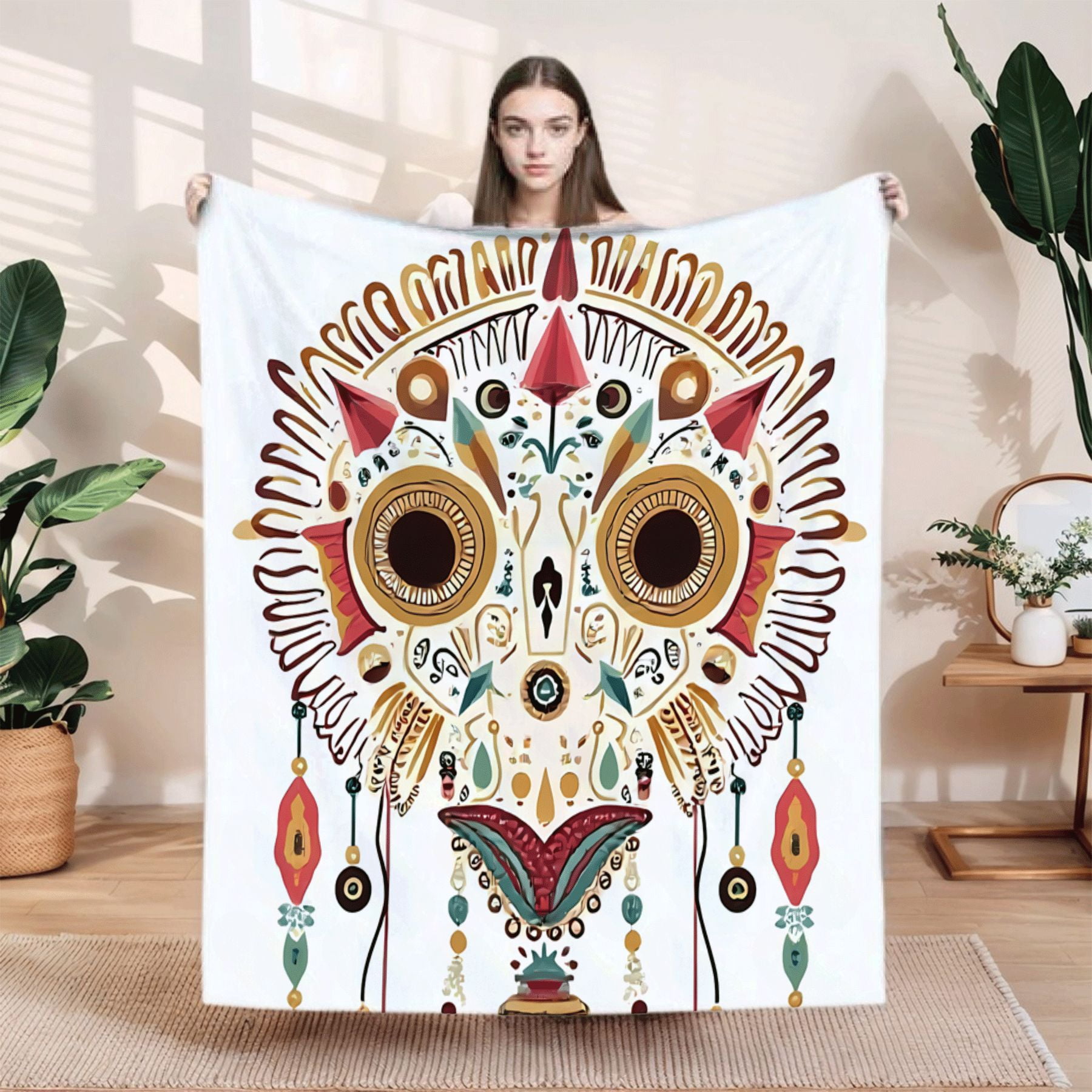 Vibrant Flannel Blanket with Intricate Mask Design Cozy Softness for ...