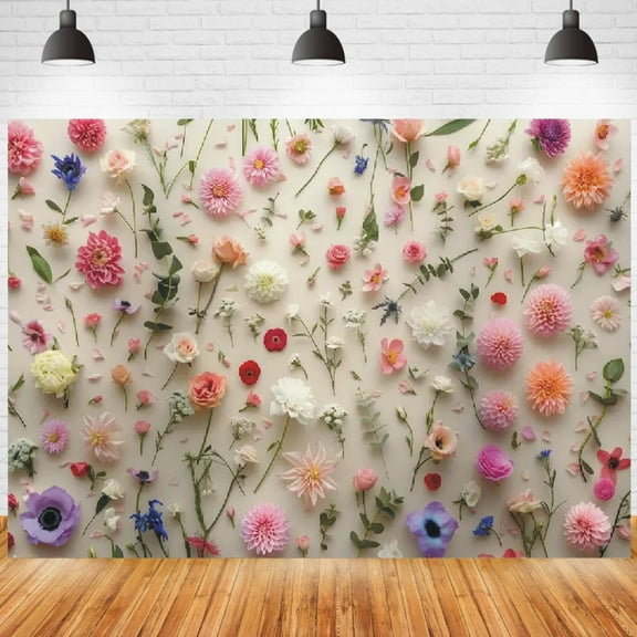 Vibrant Floral Backdrop Multicolor Wildflowers Photography Background Greenery Wildflowers Decorations Banner for Birthday Wedding Anniversary Party Ceremony Photo Studio Props