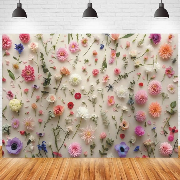 Vibrant Floral Backdrop Multicolor Wildflowers Photography Background Greenery Wildflowers Decorations Banner for Birthday Wedding Anniversary Party Ceremony Photo Studio Props