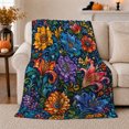 thumbnail image 1 of Vibrant Floral Bat Motif, Festive autumn celebration Scene, Warm Flannel Blanket for Living Room and Family Room with Detailed Artwork, Art Lovers autumn celebration Gift, Festive Home Decor, 1 of 9