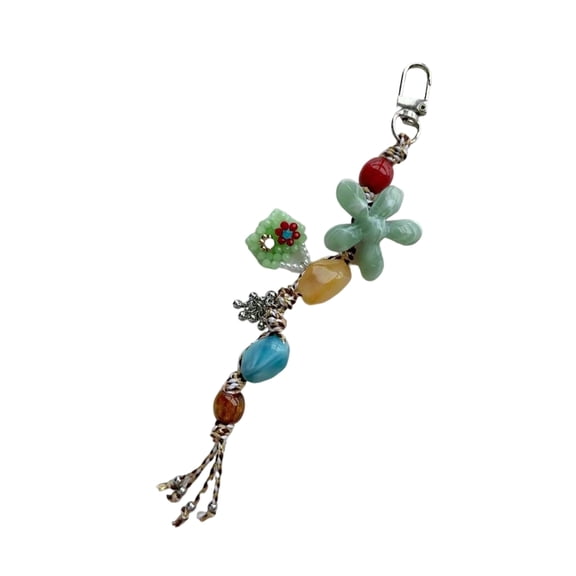 Vibrant Floral Beaded Charm Versatile Bag Hanging Decoration For Keys Purses