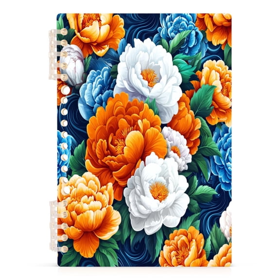 Vibrant Floral Bloom A5 8.3x5.7in PP Notebook, Adjustable Rings, 60 Sheets, Diary or Journey Note