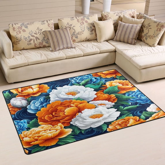 Vibrant Floral Bloom Soft Polyester Area Rug 60''x39'', Non Slip, Memory Foam, Water Absorbent