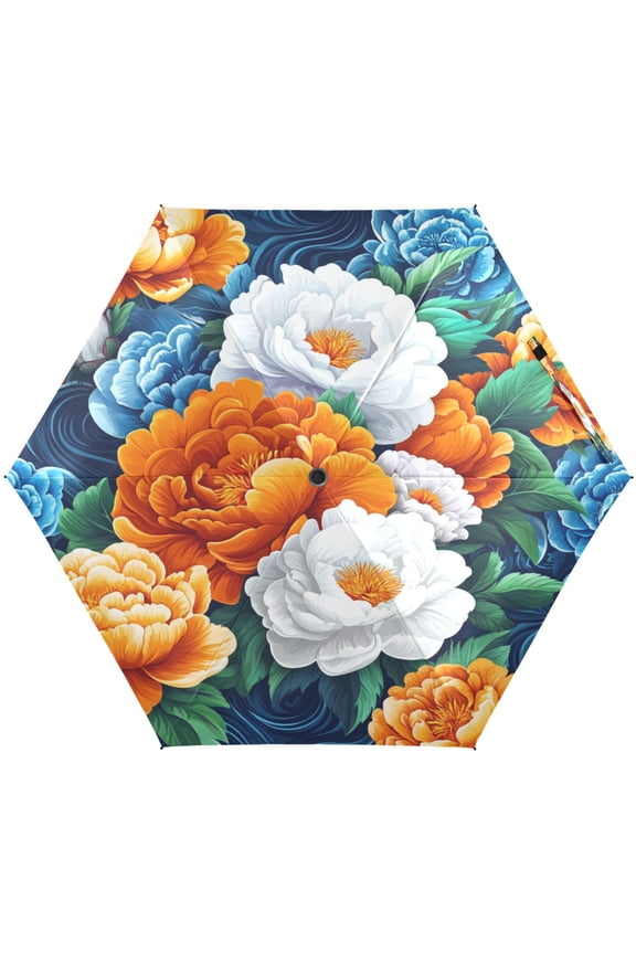 Vibrant Floral Bloom Umbrellas for Sun Auto Open Close UV50+ Waterproof 5-Fold Compact Fiberglass Frame