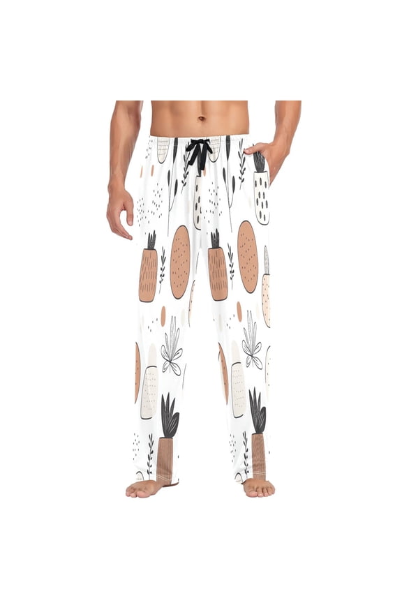 Vibrant Floral Brush Strokes Mens Cotton Pajama Pants Long Staple Lightweight Sleep Bottoms with Pockets Breathable