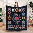 thumbnail image 1 of Vibrant Floral & Butterfly Pattern Flannel Blanket - Soft Cozy Durable for Sofa Travel Bed & Chair - Free Spirit Design, 1 of 7