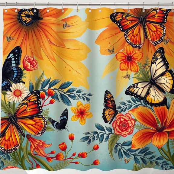 Vibrant Floral & Butterfly Shower Curtain Background, Cheerful Design