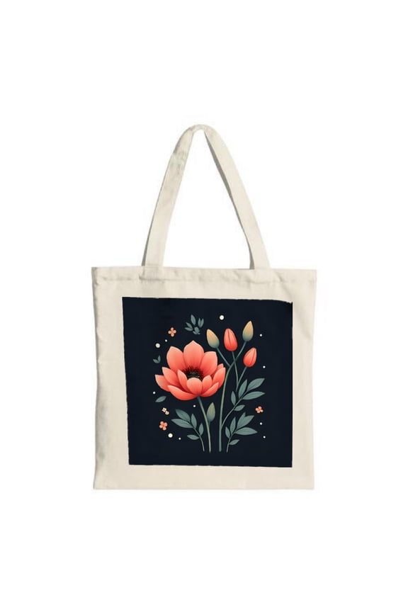 Vibrant Floral Canvas Tote Bag - Large Pink Flower on Navy Blue Perfect for Shopping Travel & Parties Sturdy Handles Reusable