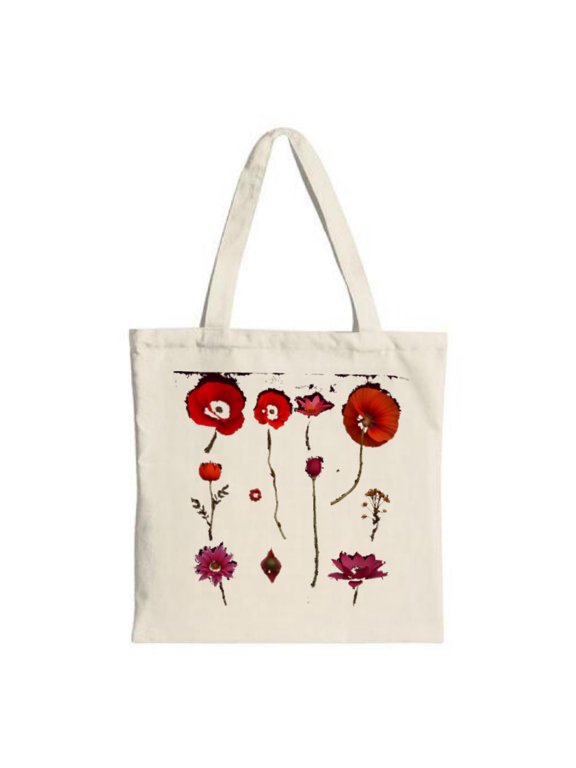 Vibrant Floral Canvas Tote Bag - Red Purple & Pink Flowers with Stems Perfect for Shopping Travel & Parties Reusable & Stylish