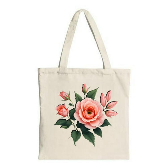Vibrant Floral Canvas Tote Bag with Green Leaves - Perfect for Shopping Travel & Parties - Sturdy & Stylish