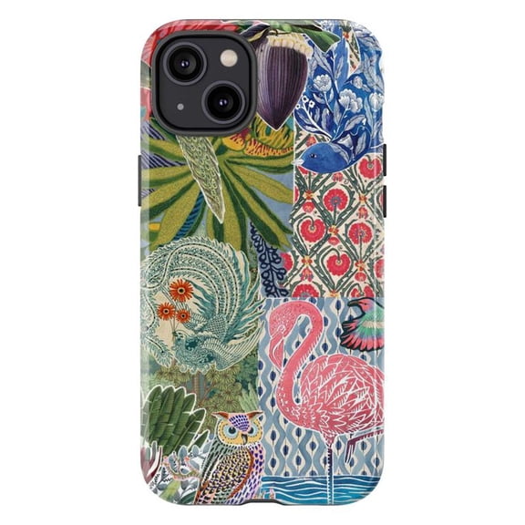 Vibrant Floral Collage Phone Case, Pink Flamingo Owl Jungle Pattern Cover for iPhone 17 16 15 14 13 12 11 Pro Plus Mini