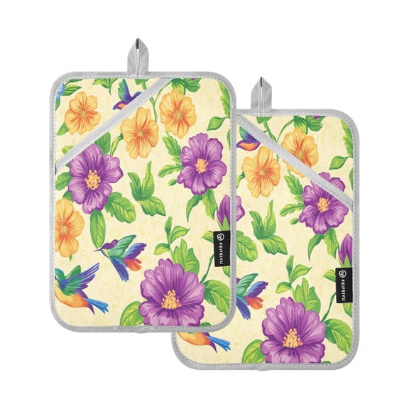 Vibrant Floral Design 7x9.8in Pot Holder Set Heat-Resistant Oven Hot Pads Durable with Storage Loop